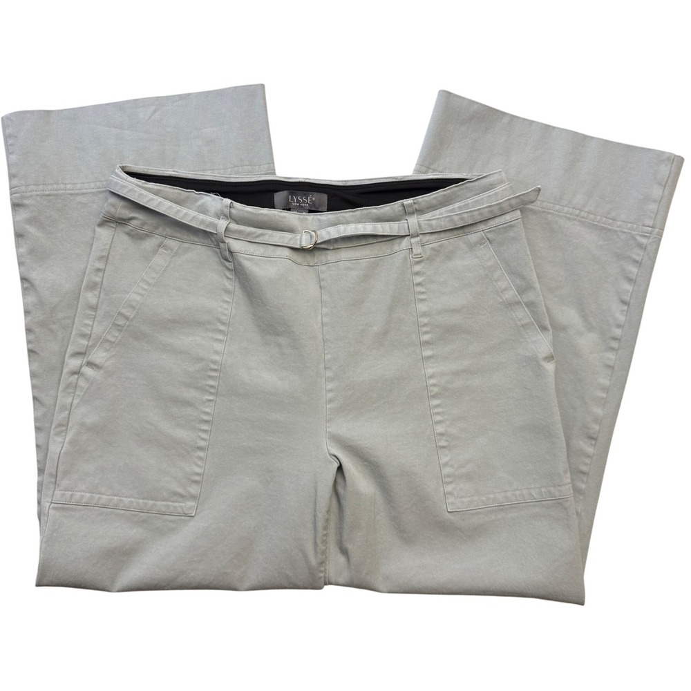 Lysse NY Pant Medium Pale Blue Cropped Ankle Wide Leg Belted Tummy Control